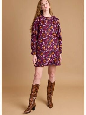 Double A Leslie Wildflower Dress Boho Cottagecore Prairie Retro Corduroy Sz S